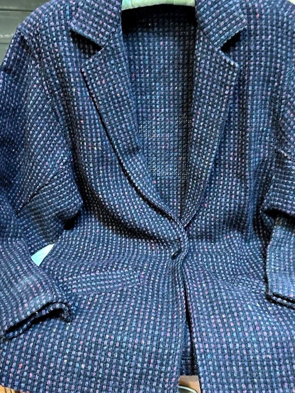 Finity Textured Geometric Blazer in Black & Pink Size 8 100% wool tweed womens